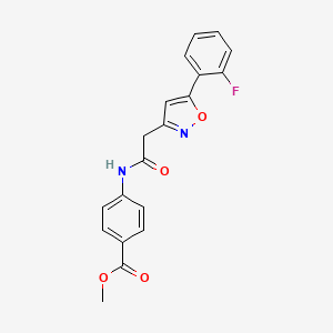 molecular formula C19H15FN2O4 B2382261 4-(2-(5-(2-氟苯基)异恶唑-3-基)乙酰氨基)苯甲酸甲酯 CAS No. 1105243-03-5