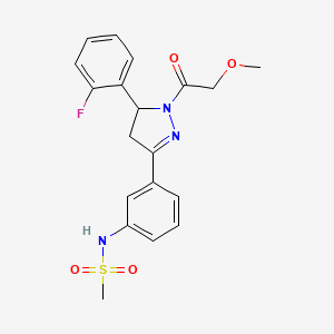 molecular formula C19H20FN3O4S B2382272 N-(3-(5-(2-fluorophenyl)-1-(2-methoxyacetyl)-4,5-dihydro-1H-pyrazol-3-yl)phenyl)methanesulfonamide CAS No. 851719-17-0