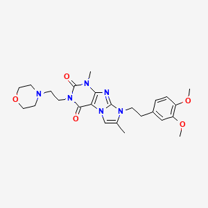 molecular formula C25H32N6O5 B2382312 8-(3,4-dimethoxyphenethyl)-1,7-dimethyl-3-(2-morpholinoethyl)-1H-imidazo[2,1-f]purine-2,4(3H,8H)-dione CAS No. 887215-04-5