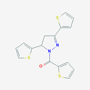 molecular formula C16H12N2OS3 B2382325 (3,5-di(thiophen-2-yl)-4,5-dihydro-1H-pyrazol-1-yl)(thiophen-2-yl)methanone CAS No. 701226-30-4