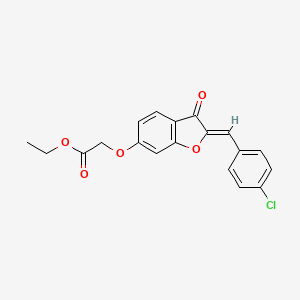 molecular formula C19H15ClO5 B2382353 (Z)-ethyl 2-((2-(4-chlorobenzylidene)-3-oxo-2,3-dihydrobenzofuran-6-yl)oxy)acetate CAS No. 623117-54-4