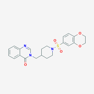 molecular formula C22H23N3O5S B2382357 3-[[1-(2,3-Dihydro-1,4-benzodioxin-6-ylsulfonyl)piperidin-4-yl]methyl]quinazolin-4-one CAS No. 2380192-83-4