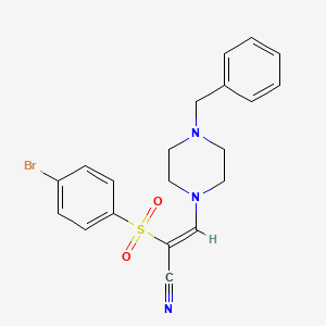 2-((4-Bromophenyl)sulfonyl)-3-(4-benzylpiperazinyl)prop-2-enenitrile