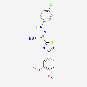 molecular formula C19H15ClN4O2S B2382360 (2E)-N-(4-chloroanilino)-4-(3,4-dimethoxyphenyl)-1,3-thiazole-2-carboximidoyl cyanide CAS No. 477190-46-8