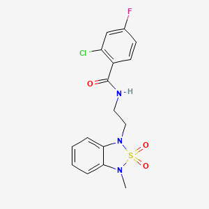 molecular formula C16H15ClFN3O3S B2382366 2-chloro-4-fluoro-N-(2-(3-methyl-2,2-dioxidobenzo[c][1,2,5]thiadiazol-1(3H)-yl)ethyl)benzamide CAS No. 2034401-74-4