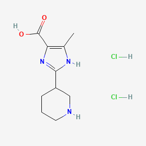molecular formula C10H17Cl2N3O2 B2382390 4-Methyl-2-(piperidin-3-yl)-1H-imidazole-5-carboxylic acid dihydrochloride CAS No. 2174002-43-6