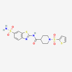 molecular formula C17H18N4O5S4 B2382392 N-(6-sulfamoylbenzo[d]thiazol-2-yl)-1-(thiophen-2-ylsulfonyl)piperidine-4-carboxamide CAS No. 899731-99-8