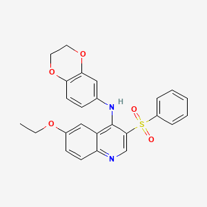 molecular formula C25H22N2O5S B2382395 N-(2,3-dihydrobenzo[b][1,4]dioxin-6-yl)-6-ethoxy-3-(phenylsulfonyl)quinolin-4-amine CAS No. 895643-21-7