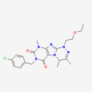 molecular formula C21H25ClN6O3 B2382423 7-(4-chlorobenzyl)-1-(2-ethoxyethyl)-3,4,9-trimethyl-1,4-dihydro-[1,2,4]triazino[3,4-f]purine-6,8(7H,9H)-dione CAS No. 919008-23-4