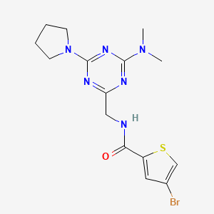 molecular formula C15H19BrN6OS B2382431 4-溴-N-((4-(二甲氨基)-6-(吡咯烷-1-基)-1,3,5-三嗪-2-基)甲基)噻吩-2-甲酰胺 CAS No. 2034420-24-9