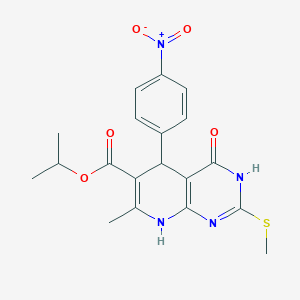 molecular formula C19H20N4O5S B2382445 Isopropyl 7-methyl-2-(methylthio)-5-(4-nitrophenyl)-4-oxo-3,4,5,8-tetrahydropyrido[2,3-d]pyrimidine-6-carboxylate CAS No. 537045-47-9