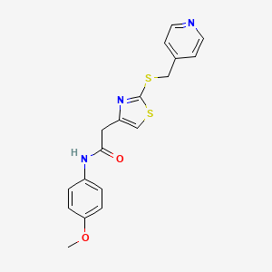 molecular formula C18H17N3O2S2 B2382448 N-(4-methoxyphenyl)-2-(2-((pyridin-4-ylmethyl)thio)thiazol-4-yl)acetamide CAS No. 1021218-62-1