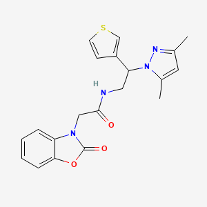 molecular formula C20H20N4O3S B2382454 N-(2-(3,5-二甲基-1H-吡唑-1-基)-2-(噻吩-3-基)乙基)-2-(2-氧代苯并[d]恶唑-3(2H)-基)乙酰胺 CAS No. 2034252-43-0