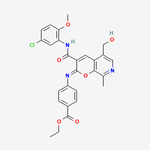 molecular formula C27H24ClN3O6 B2382471 Ethyl 4-[[3-[(5-chloro-2-methoxyphenyl)carbamoyl]-5-(hydroxymethyl)-8-methylpyrano[2,3-c]pyridin-2-ylidene]amino]benzoate CAS No. 896380-60-2