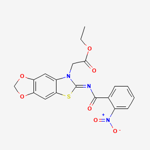 molecular formula C19H15N3O7S B2382473 (Z)-乙基2-(6-((2-硝基苯甲酰)亚氨基)-[1,3]二氧杂环[4',5':4,5]苯并[1,2-d]噻唑-7(6H)-基)乙酸酯 CAS No. 895429-34-2