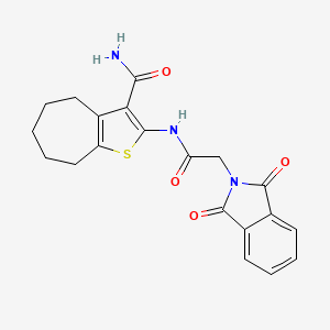 molecular formula C20H19N3O4S B2382480 2-(2-(1,3-dioxoisoindolin-2-yl)acetamido)-5,6,7,8-tetrahydro-4H-cyclohepta[b]thiophene-3-carboxamide CAS No. 477494-47-6