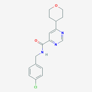 N-[(4-Chlorophenyl)methyl]-6-(oxan-4-yl)pyrimidine-4-carboxamide