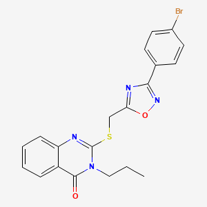 molecular formula C20H17BrN4O2S B2382515 2-(((3-(4-bromophenyl)-1,2,4-oxadiazol-5-yl)methyl)thio)-3-propylquinazolin-4(3H)-one CAS No. 2320268-19-5