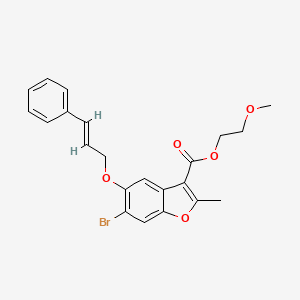 molecular formula C22H21BrO5 B2382522 2-Methoxyethyl 6-bromo-5-(cinnamyloxy)-2-methylbenzofuran-3-carboxylate CAS No. 384363-56-8