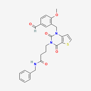 molecular formula C26H25N3O5S B2382527 N-benzyl-4-{1-[(5-formyl-2-methoxyphenyl)methyl]-2,4-dioxo-1H,2H,3H,4H-thieno[3,2-d]pyrimidin-3-yl}butanamide CAS No. 866344-86-7