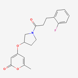 molecular formula C19H20FNO4 B2382536 4-((1-(3-(2-fluorophenyl)propanoyl)pyrrolidin-3-yl)oxy)-6-methyl-2H-pyran-2-one CAS No. 1798678-79-1