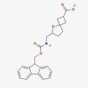 molecular formula C24H25NO5 B2382546 6-[(9H-Fluoren-9-ylmethoxycarbonylamino)methyl]-5-oxaspiro[3.4]octane-2-carboxylic acid CAS No. 2172030-88-3