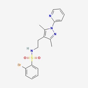 molecular formula C18H19BrN4O2S B2382562 2-溴-N-(2-(3,5-二甲基-1-(吡啶-2-基)-1H-吡唑-4-基)乙基)苯磺酰胺 CAS No. 2034620-73-8