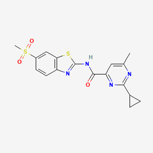 2-Cyclopropyl-6-methyl-N-(6-methylsulfonyl-1,3-benzothiazol-2-yl)pyrimidine-4-carboxamide