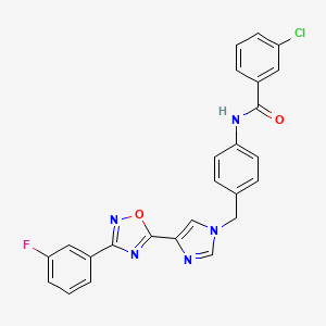 molecular formula C25H17ClFN5O2 B2382578 3-chloro-N-(4-((4-(3-(3-fluorophenyl)-1,2,4-oxadiazol-5-yl)-1H-imidazol-1-yl)methyl)phenyl)benzamide CAS No. 1111150-50-5