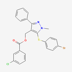 {5-[(4-bromophenyl)sulfanyl]-1-methyl-3-phenyl-1H-pyrazol-4-yl}methyl 3-chlorobenzenecarboxylate