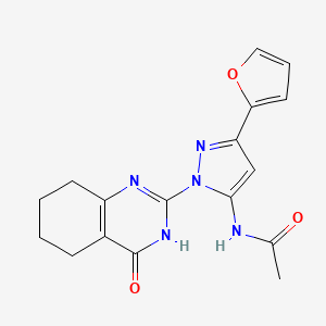 N-(3-(furan-2-yl)-1-(4-oxo-3,4,5,6,7,8-hexahydroquinazolin-2-yl)-1H-pyrazol-5-yl)acetamide