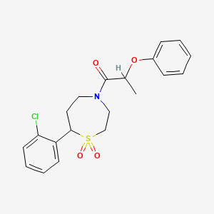 molecular formula C20H22ClNO4S B2382599 1-(7-(2-Chlorophenyl)-1,1-dioxido-1,4-thiazepan-4-yl)-2-phenoxypropan-1-one CAS No. 2034530-74-8