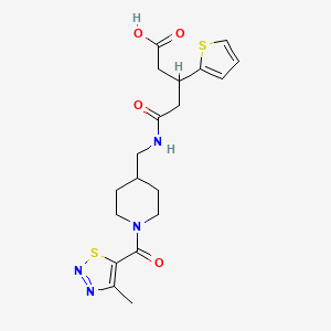 molecular formula C19H24N4O4S2 B2382602 5-(((1-(4-Methyl-1,2,3-thiadiazole-5-carbonyl)piperidin-4-yl)methyl)amino)-5-oxo-3-(thiophen-2-yl)pentanoic acid CAS No. 1428359-50-5