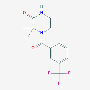 molecular formula C14H15F3N2O2 B2382606 3,3-Dimethyl-4-(3-(trifluoromethyl)benzoyl)piperazin-2-one CAS No. 946313-46-8