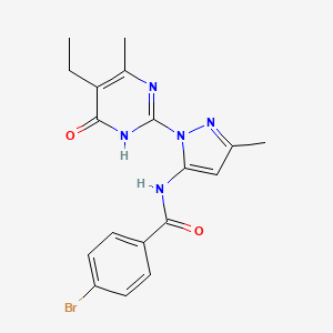 molecular formula C18H18BrN5O2 B2382613 4-bromo-N-(1-(5-ethyl-4-methyl-6-oxo-1,6-dihydropyrimidin-2-yl)-3-methyl-1H-pyrazol-5-yl)benzamide CAS No. 1001943-55-0