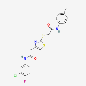 molecular formula C20H17ClFN3O2S2 B2382622 N-(3-chloro-4-fluorophenyl)-2-(2-((2-oxo-2-(p-tolylamino)ethyl)thio)thiazol-4-yl)acetamide CAS No. 941922-11-8