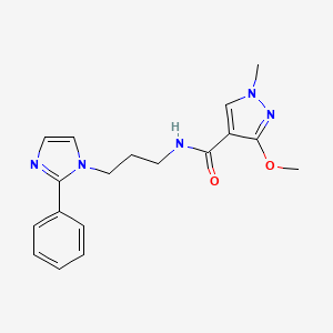 molecular formula C18H21N5O2 B2382631 3-methoxy-1-methyl-N-(3-(2-phenyl-1H-imidazol-1-yl)propyl)-1H-pyrazole-4-carboxamide CAS No. 1421467-98-2