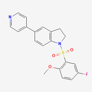 molecular formula C20H17FN2O3S B2382633 1-((5-フルオロ-2-メトキシフェニル)スルホニル)-5-(ピリジン-4-イル)インドリン CAS No. 2034376-05-9