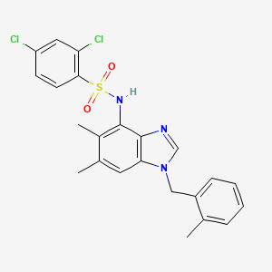 molecular formula C23H21Cl2N3O2S B2382634 2,4-二氯-N-[5,6-二甲基-1-(2-甲基苄基)-1H-1,3-苯并咪唑-4-基]苯磺酰胺 CAS No. 338954-84-0