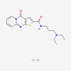 molecular formula C18H23ClN4O2S B2382635 盐酸N-[3-(二乙氨基)丙基]-2-氧代-6-硫-1,8-二氮杂三环[7.4.0.0^{3,7}]十三-3(7),4,8,10,12-五烯-5-甲酰胺 CAS No. 1052076-90-0