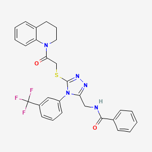 molecular formula C28H24F3N5O2S B2382640 N-((5-((2-(3,4-dihydroquinolin-1(2H)-yl)-2-oxoethyl)thio)-4-(3-(trifluoromethyl)phenyl)-4H-1,2,4-triazol-3-yl)methyl)benzamide CAS No. 393839-92-4