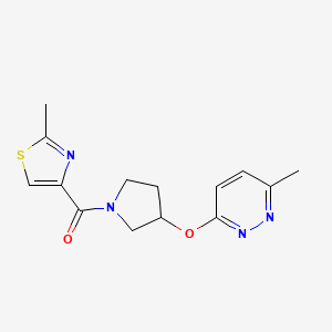 molecular formula C14H16N4O2S B2382643 (3-((6-Methylpyridazin-3-yl)oxy)pyrrolidin-1-yl)(2-methylthiazol-4-yl)methanone CAS No. 2034452-35-0