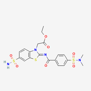 molecular formula C20H22N4O7S3 B2382644 Ethyl 2-[2-[4-(dimethylsulfamoyl)benzoyl]imino-6-sulfamoyl-1,3-benzothiazol-3-yl]acetate CAS No. 865247-71-8