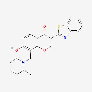 molecular formula C23H22N2O3S B2382776 3-Benzothiazol-2-yl-7-hydroxy-8-(2-methyl-piperidin-1-ylmethyl)-chromen-4-one CAS No. 637747-57-0