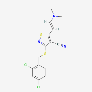 molecular formula C15H13Cl2N3S2 B2382794 3-[(2,4-dichlorophenyl)methylsulfanyl]-5-[(E)-2-(dimethylamino)ethenyl]-1,2-thiazole-4-carbonitrile CAS No. 338778-65-7
