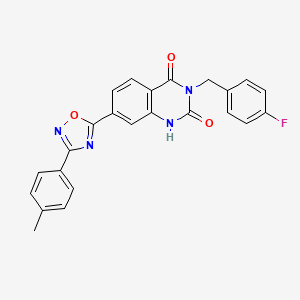 molecular formula C24H17FN4O3 B2382796 3-(4-fluorobenzyl)-7-(3-(p-tolyl)-1,2,4-oxadiazol-5-yl)quinazoline-2,4(1H,3H)-dione CAS No. 1207034-09-0