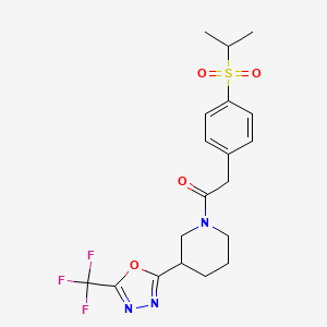 molecular formula C19H22F3N3O4S B2382805 2-(4-(Isopropylsulfonyl)phenyl)-1-(3-(5-(trifluoromethyl)-1,3,4-oxadiazol-2-yl)piperidin-1-yl)ethanone CAS No. 1396813-97-0