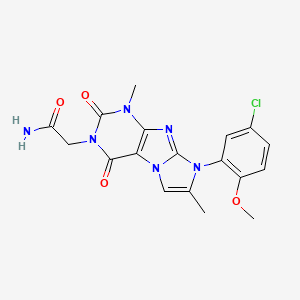 molecular formula C18H17ClN6O4 B2382813 2-[8-(5-Chloro-2-methoxyphenyl)-1,7-dimethyl-2,4-dioxo-1,3,5-trihydro-4-imidaz olino[1,2-h]purin-3-yl]acetamide CAS No. 896306-00-6