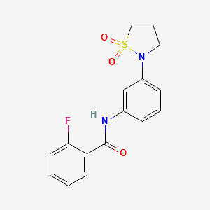 molecular formula C16H15FN2O3S B2382824 N-(3-(1,1-二氧化异噻唑烷-2-基)苯基)-2-氟苯甲酰胺 CAS No. 942011-32-7
