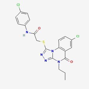 molecular formula C20H17Cl2N5O2S B2382855 2-((7-chloro-5-oxo-4-propyl-4,5-dihydro-[1,2,4]triazolo[4,3-a]quinazolin-1-yl)thio)-N-(4-chlorophenyl)acetamide CAS No. 1111003-40-7
